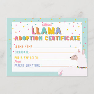 Llama Adoption Certificate Sign Invitation