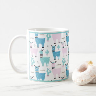 Llama Alapaca Animal Blue Pink Animals Green Trim Coffee Mug