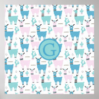 Llama Alapaca Animal Monogram Blue Pink Animals