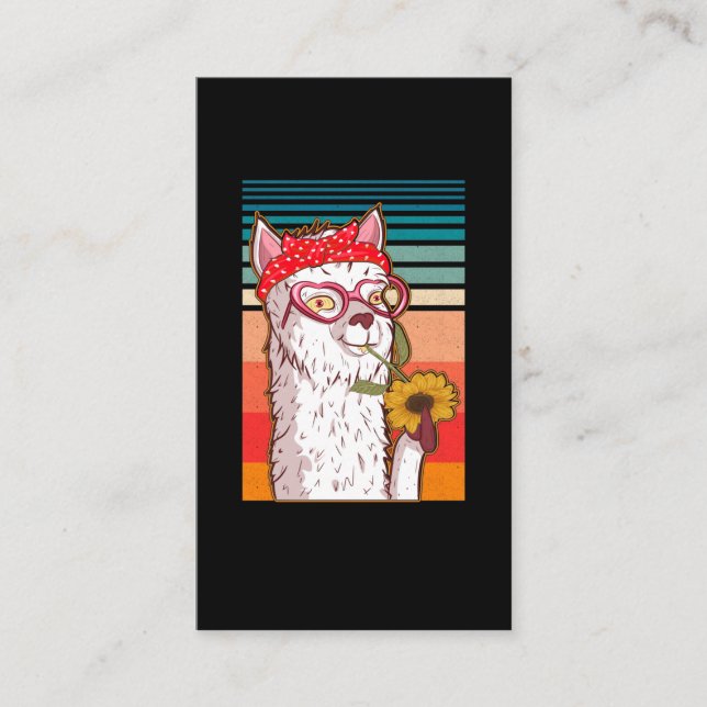 Llama Alpaca Bandanna Hippie Sunflower Retro Business Card (Front)