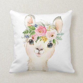 Llama Alpaca Boho Baby Girl Nursery Floral Pillow