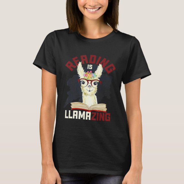 Llama Alpaca Book Nerd Librarian  Book Reading T-Shirt (Front)