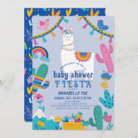 Llama Alpaca Cactus Fiesta Blue Boy Baby Shower