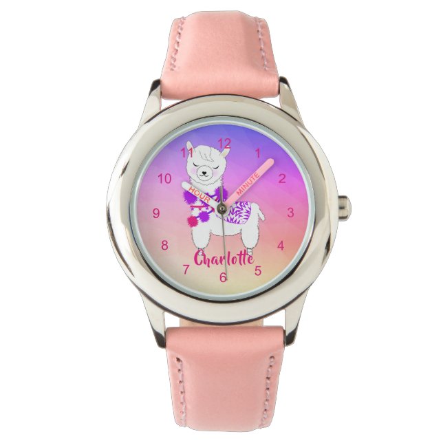 Llama Alpaca Cute Girls  Personalised Watch (Front)