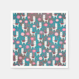 Llama (Alpaca) Floral and Turquoise Grunge Napkin