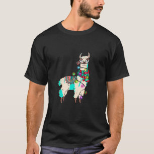 Llama Alpaca Funny Santa Lights Christmas Pyjamas T-Shirt