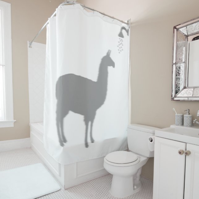 Llama Alpaca Funny Silhouette Shadow Behind Shower Curtain (In Situ)