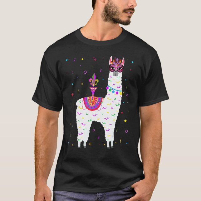 Llama Alpaca Mardi Gras Alpaca Fat Tuesday Party B T-Shirt (Front)