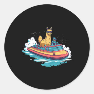 Llama Alpaca On A Boat Design Boating Classic Round Sticker