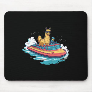Llama Alpaca On A Boat Design Boating  Mouse Pad