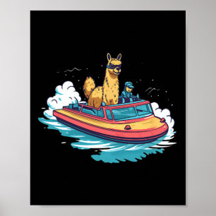 Llama Alpaca On A Boat Design Boating Poster