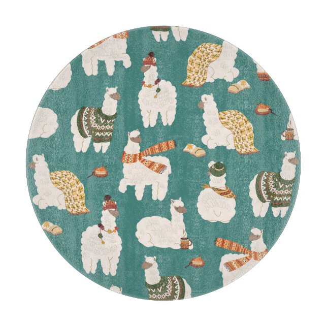Llama Alpaca Sweater Seamless Pattern. Cutting Board (Front)