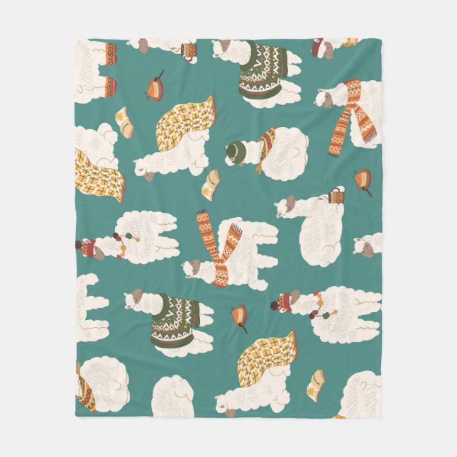Llama Alpaca Sweater Seamless Pattern. Fleece Blanket (Front)