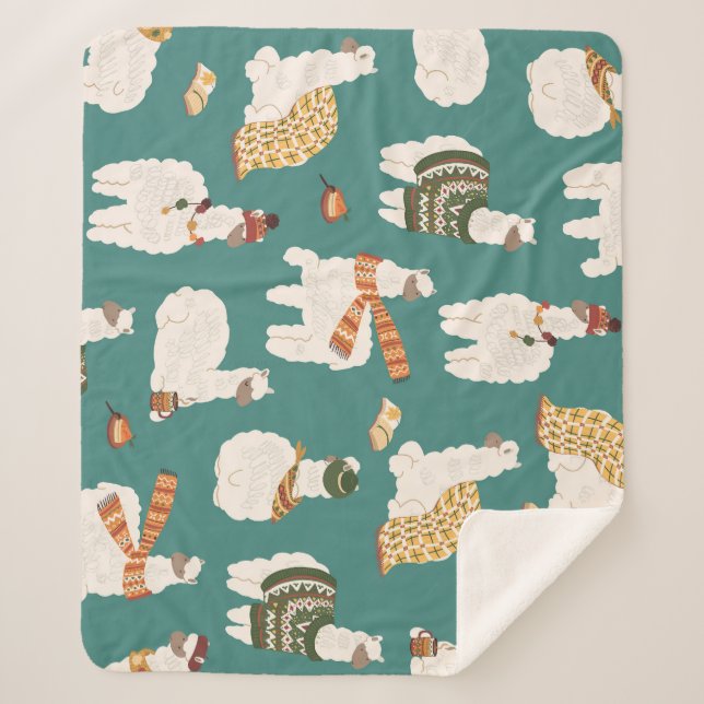 Llama Alpaca Sweater Seamless Pattern. Sherpa Blanket (Front)