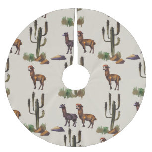 Llama alpaca wildlife, watercolor pattern. brushed polyester tree skirt