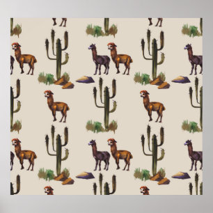 Llama alpaca wildlife, watercolor pattern. poster