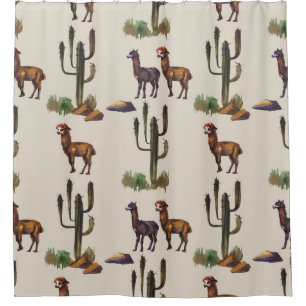 Llama alpaca wildlife, watercolor pattern. shower curtain