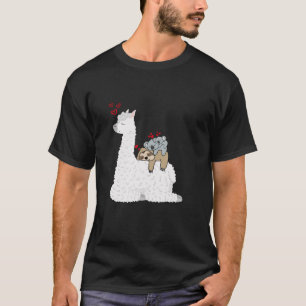 Llama alpaca with Lazy Sloth Koala Mama Bear Valen T-Shirt