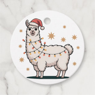 Llama Alpaca With Santa Hat And Christmas Light Favour Tags