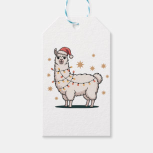 Llama Alpaca With Santa Hat And Christmas Light Gift Tags