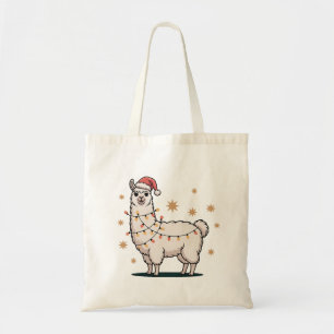 Llama Alpaca With Santa Hat And Christmas Light Tote Bag