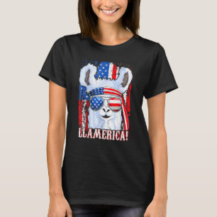 Llama American Flag Women Girl 4th Of July Llamer T-Shirt