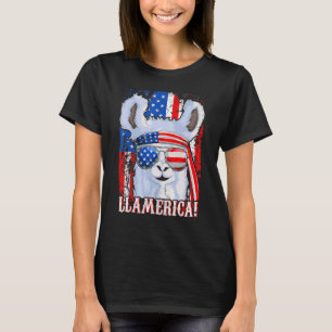 Llama American Flag Women Girl 4th Of July Llamer T-Shirt
