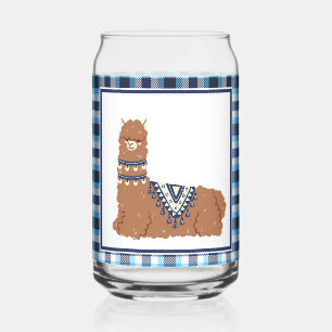 Llama and Blue Plaid Can Glass