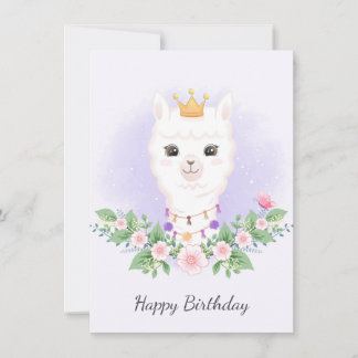 Llama and bouquet watercolor birthday card