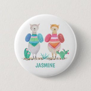 Llama and Cacti Watercolor Personalised 6 Cm Round Badge