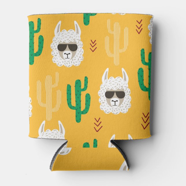 Llama and cactus, cartoon fun can cooler (Front)
