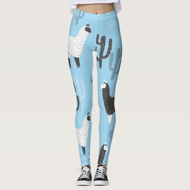 Llama and cactus, cute pattern. leggings (Front)