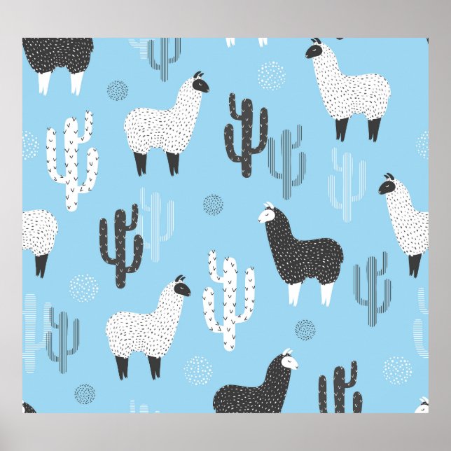 Llama and cactus, cute pattern. poster (Front)