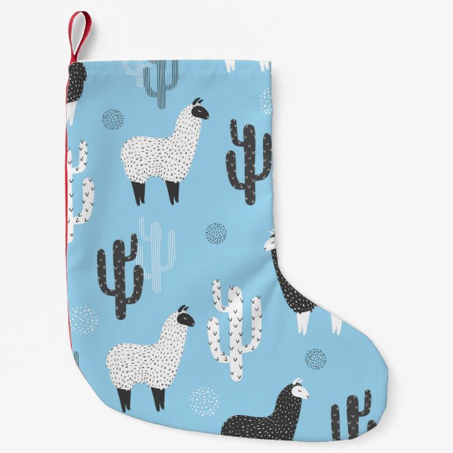 Llama and cactus, cute pattern. small christmas stocking (Front)