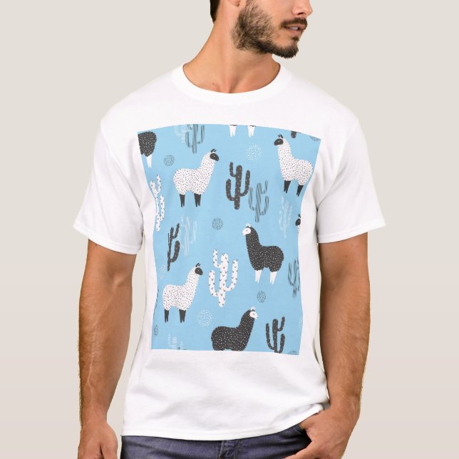 Llama and cactus, cute pattern. T-Shirt (Front)