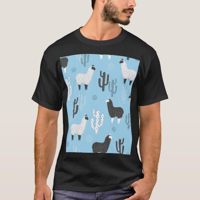 Llama and cactus, cute pattern. T-Shirt (Front)