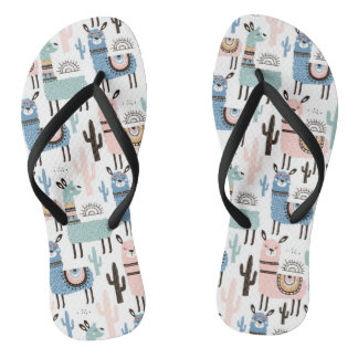 Llama and Cactus Pattern in Blue, Green & Pink Thongs