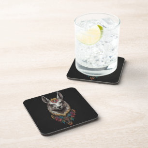 Llama And Flower Portrait,  Coaster