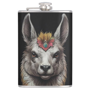 Llama And Flower Portrait, Hip Flask