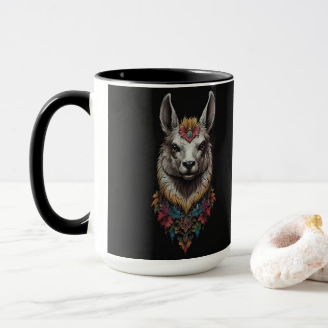 Llama And Flower Portrait, Mug (With Donut)