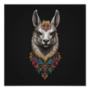 Llama And Flower Portrait, Photo Print