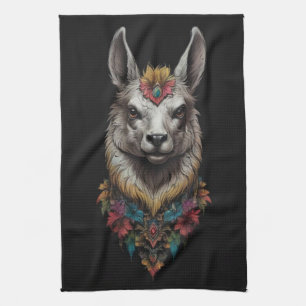 Llama And Flower Portrait, Tea Towel