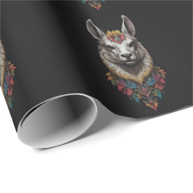Llama And Flower Portrait, Wrapping Paper (Roll Corner)