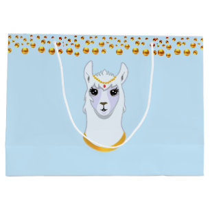 Llama and Golden Polka Dots Large Gift Bag