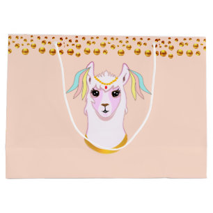 Llama and Golden Polka Dots Large Gift Bag