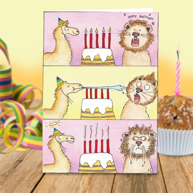 LLAMA AND LION greeting card by Nicole Janes (Creator Uploaded)