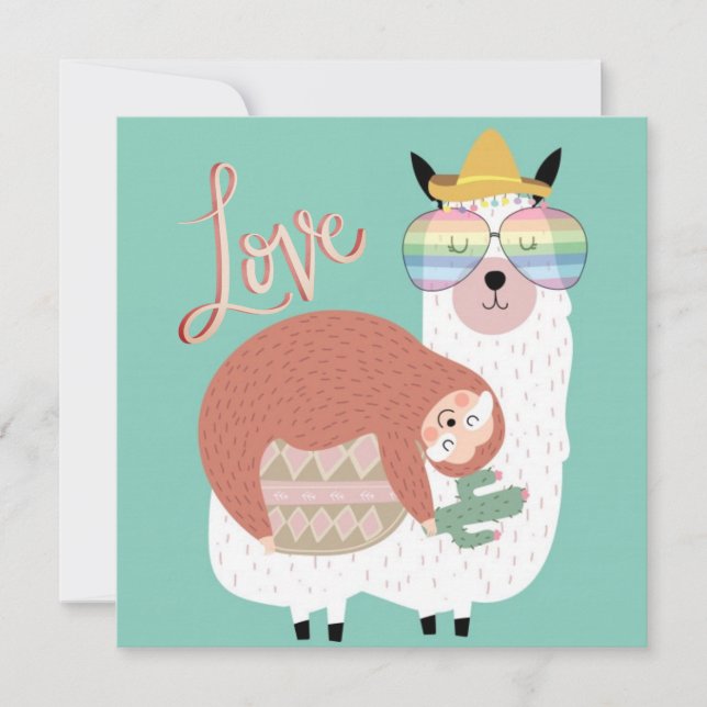 Llama and Sloth Holiday Card (Front)