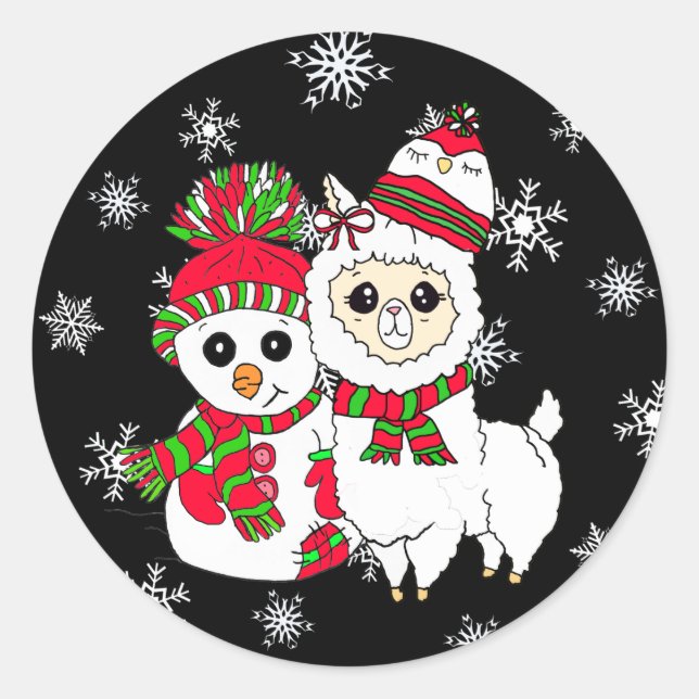 Llama and Snowman Christmas Stickers (Front)