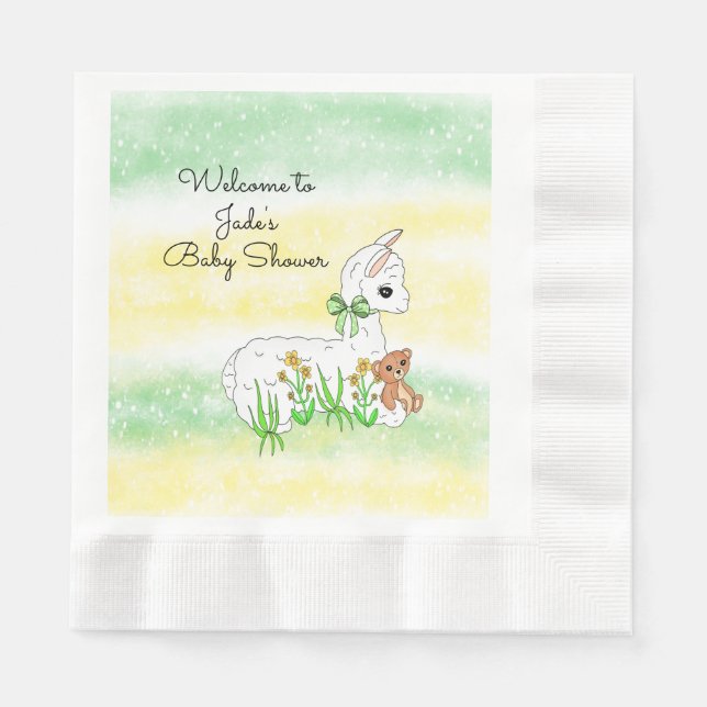 Llama and Teddy Bear Themed Baby Shower Napkin (Front)