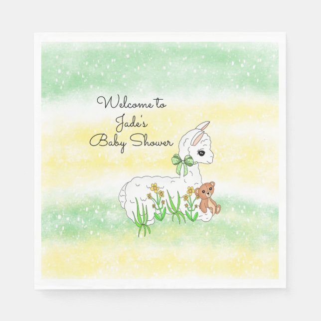 Llama and Teddy Bear Themed Baby Shower Napkin (Front)